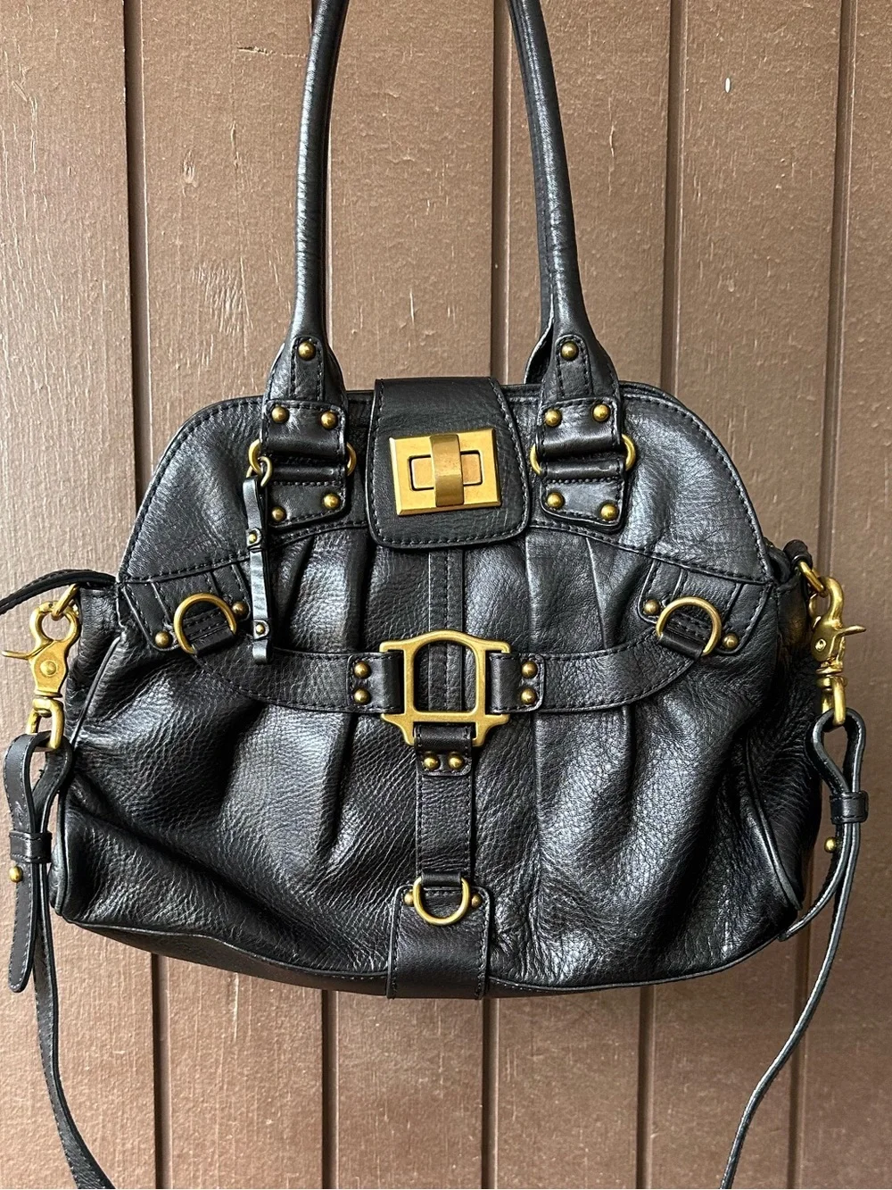 Lockheart Black Shoulder Bag with Gold Accent